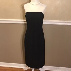 Red Metallic Pinstripe Strapless Dress